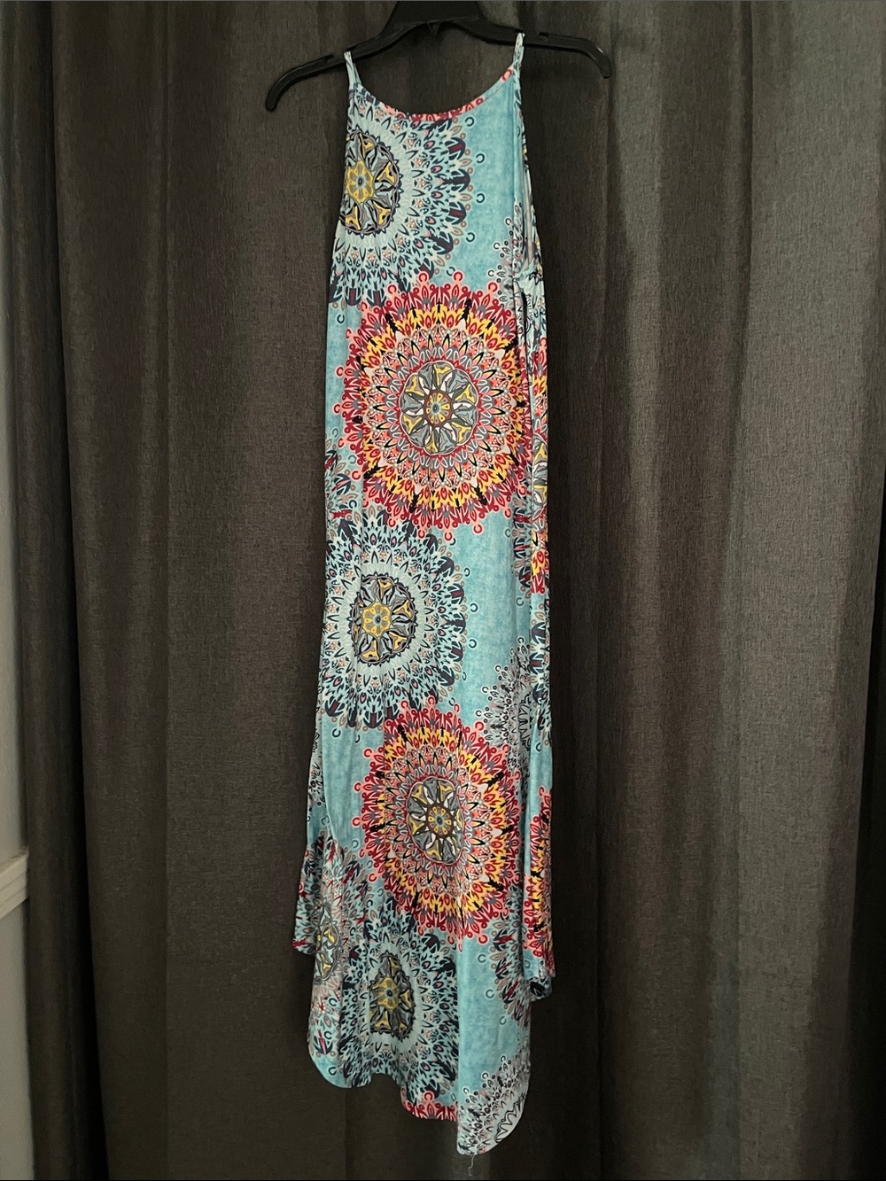 Sky Blue Mandala Print Spaghetti Strap Maxi Dress